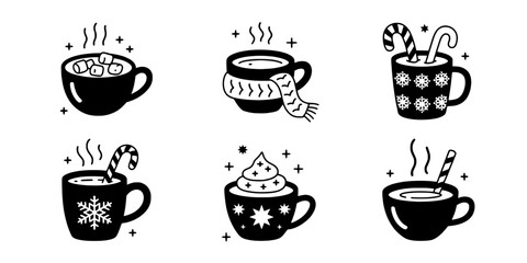 Fototapeta premium Cup of Hot Cocoa Icon with Whipped Cream, Stars and Sparkles, Festive Winter Drink Illustration for Holiday Graphics