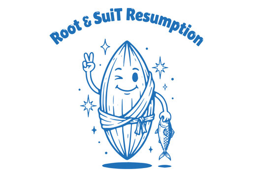 Png Isolated on Transparent Background Root & Suit Resumption Sticker with Cartoon Blueberry Moonface and Fish, Playful Blue Icon