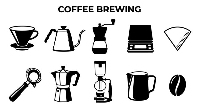 Coffee brewing icons and symbols.