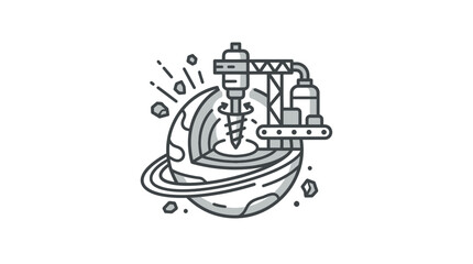 Space mining and planetary drilling line art concept. © salma