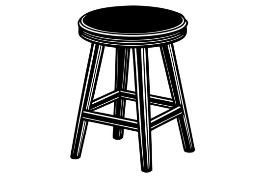 Round Wooden Bar Stool Line Art &ndash; Tall Chair Vector Graphic
