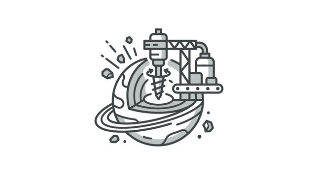 Space mining and planetary drilling line art concept.