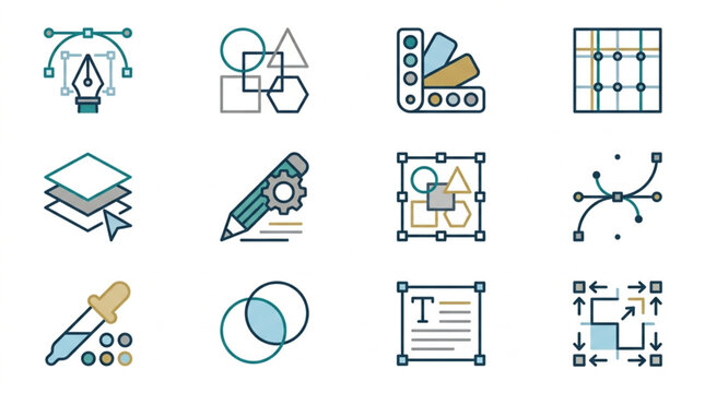 Graphic Design Icons Set Vector Illustration Tools And Symbols.