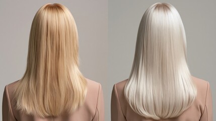 Naklejka premium Blonde Hair Transformation Before and After Professional Color Treatment