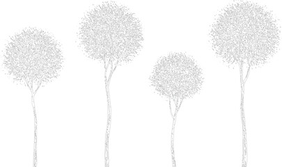 Group of deciduous trees with round canopies and trunks in varying sizes isolated on transparent background vector. © MD ALI STOCK