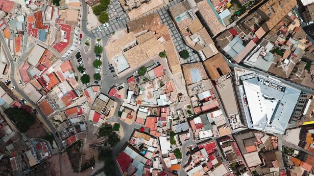 Aerial view of urban cityscape with various residential buildings of Lorca city. Murcia, Spain