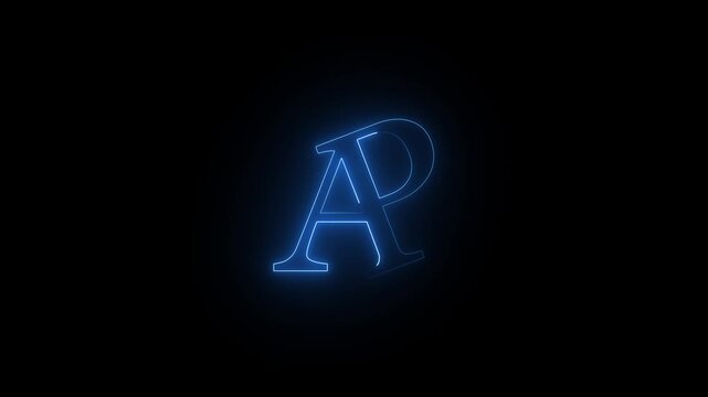 Abstract ap letter neon glowing blue light loop animation on black background, creative letter ap glowing animation