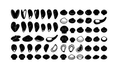 Seafood Shellfish Icon Set Monochrome Vector Design © MdSadhon