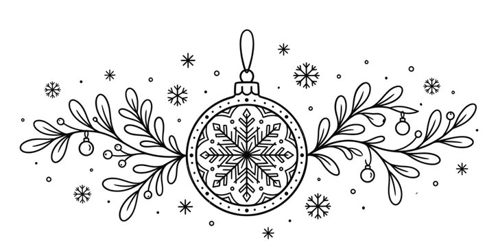 Christmas ornament with snowflake and mistletoe branches