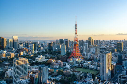 Tokyo skyline at sunset, Minato, Tokyo, Japan