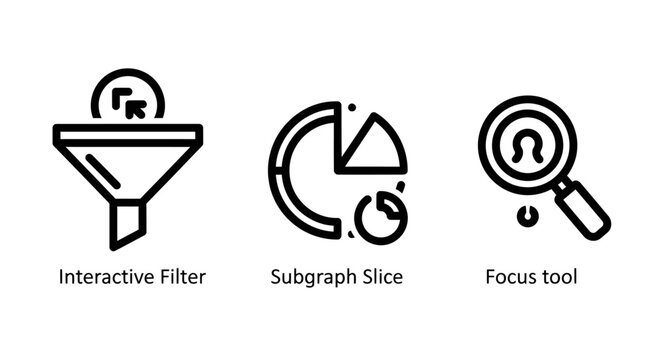 Data analysis and digital research line icons set with analysis research business information intelligence statistics magnifier interactive visualization reporting software technology