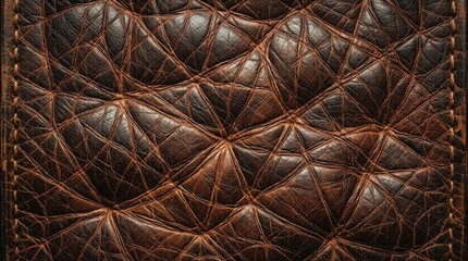 Naklejka premium Brown leather upholstery closeup with stitched quilted texture