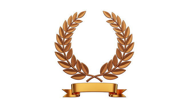 3D metallic laurel wreath award with empty ribbon banner achievement competition excellence recognition celebration champion template