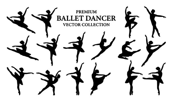 Ballerina silhouette collection vector elegant dance pose set