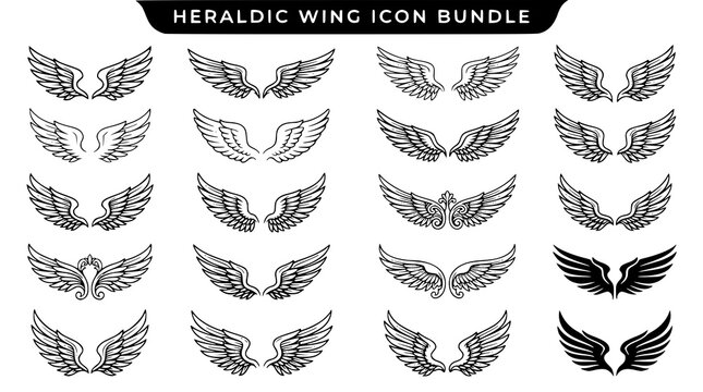 Heraldic wing collection with angel feather and mascot graphics