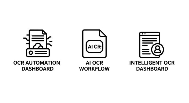 Ocr automation dashboard AI ocr workflow intelligent ocr dashboard icons with artificial intelligence user experience line art automation dashboard workflow intelligent document processing