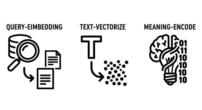 Artificial intelligence natural language processing and machine learning vector icon set with embedding vectorization encoding learning processing semantic algorithm technology automation