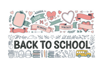 Fototapeta premium Back to School and Vintage Love Doodle Elements Vector Illustration