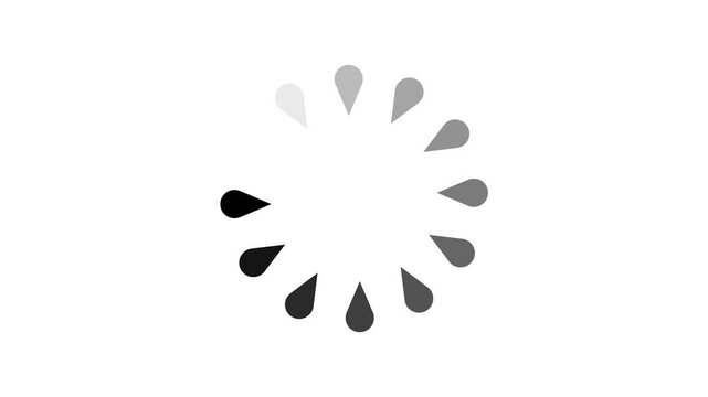 Animated 2D black and grey loading spinner icon on white background representing digital buffering progress tracking and software system status for professional video projects.
