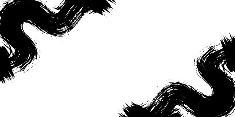 Fototapeta premium Abstract ink brush strokes create a dynamic and artistic frame against a clean white background, suggesting movement and creativity.
