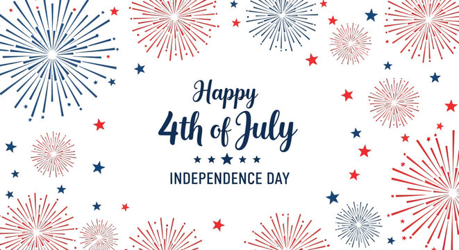Festive 4th of july independence day illustration with fireworks and patriotic stars