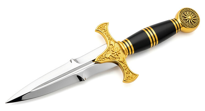 Ornate decorative dagger with golden hilt and black handle collectible historical craftsmanship accessory ceremonial