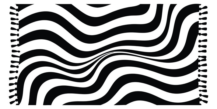Abstract black and white wavy stripes pattern with fringe edges