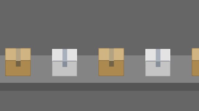 Boxes moving to the left on a conveyor belt (looping video)
