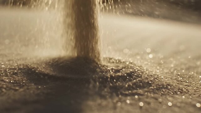 Brown sand pouring on ground surface.