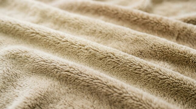 Soft plush fabric folds on neutral beige blanket closeup