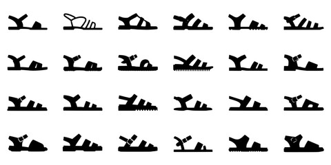 Obraz premium Shoe Icon Set in Black Silhouette Style, Footwear Symbols Arranged in Rows for Fashion and Web Graphic Design
