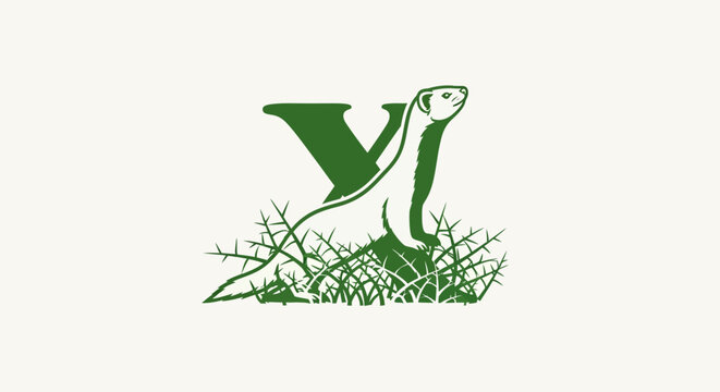 Green Weasel Shaped Letter Y Illustration.