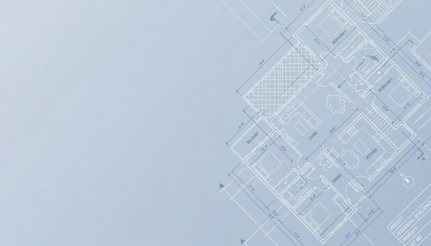 Architectural blueprint floor plan background for residential housing project development.