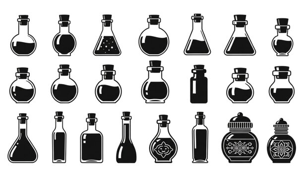 Fantasy Potion Bottle and Vial Silhouette Vector Collection