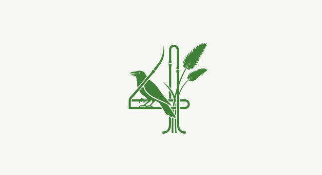 Green parrot perched on a leafy branch illustration.