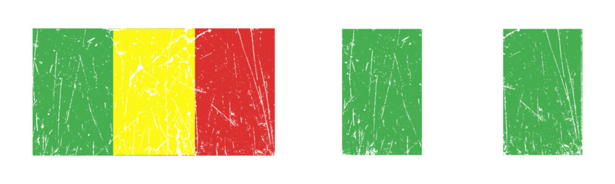 Grunge Mali and Nigeria flags vector illustration, distressed Malian and Nigerian flag set isolated on white background