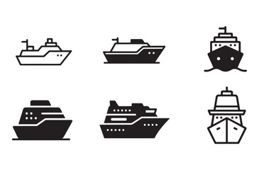 Collection of cruise ship icons depicting various maritime transport vessels for travel and vacation on transparent background © Amdadul