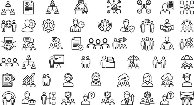 Human Resources Corporate Business Management Strategy Team Leadership and Recruitment Outline Line Icon Set Collection
