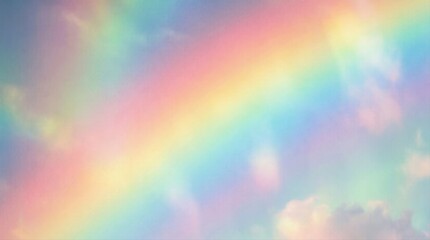 Fototapeta premium Rainbow spanning soft pastel clouds across early sky background