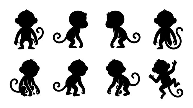 Monkey Silhouettes Vector Icons