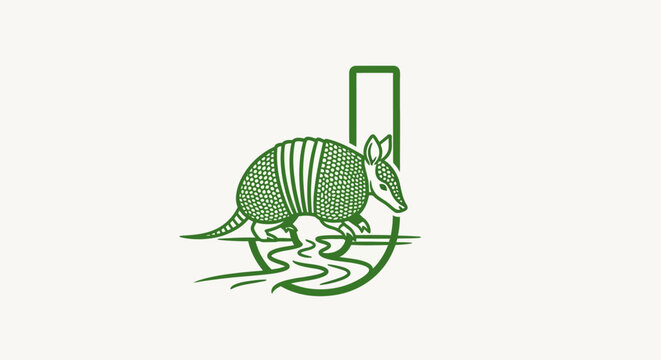 Armored armadillo walking on curved path illustration.