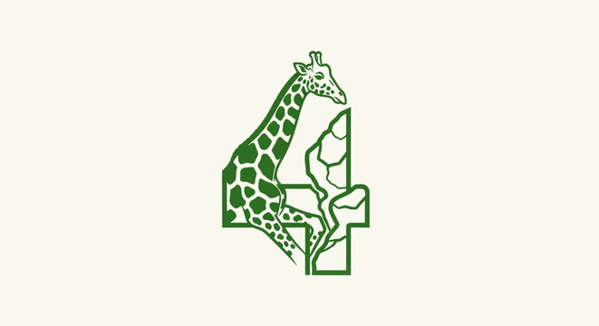 Green giraffe silhouette with leafy design elements.