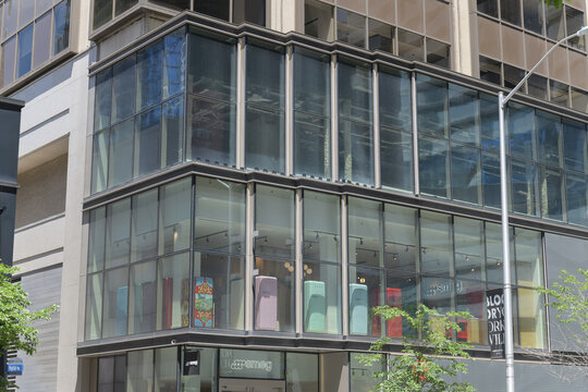 exterior building facade and sign at Smeg, a home goods store, located at Two Bloor St W, Toronto