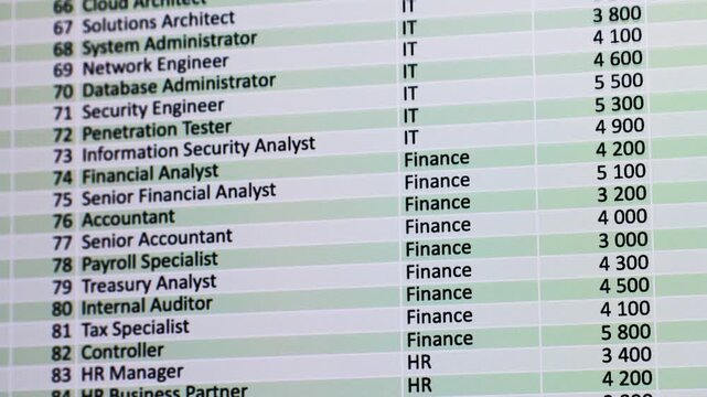 Finance data, sallary HR people earnings, Close-up of financial cash flow stocks bitcoin data on PC screen, close up of money numbers, ai agent working. . Tax report year declaration.