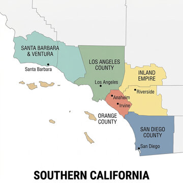 Southern California Map &mdash; Color Minimal Vector Illustration with City Labels