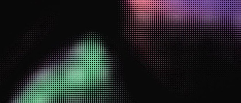 Abstract Light Diffusion: A soft, ethereal blend of purple and green light emanates from a dark background, creating a mesmerizing abstract pattern with subtle dot matrix textures.
