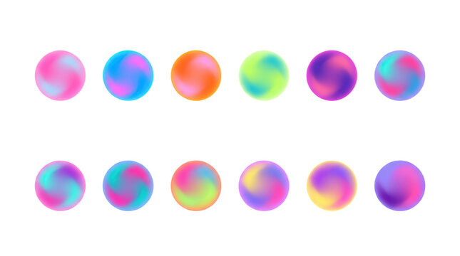 Collection of iridescent blob shapes with a smooth gradient texture and organic