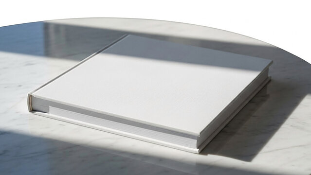 Blank White Book Lying Open on Marble Table