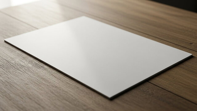 Blank White Paper Sheet on Wooden Table Surface