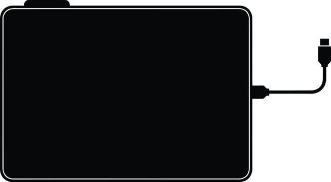External hard drive with USB cable connected on white background isolated simple vector illustration